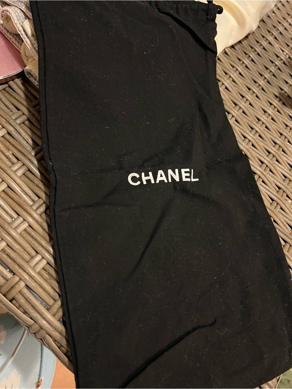 CHANEL Black Drawstring Dust Bag with White Logo